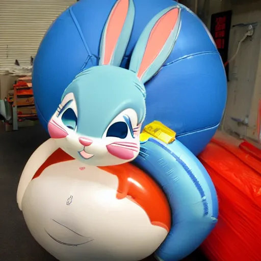 Image similar to lola bunny inflated by an air compressor