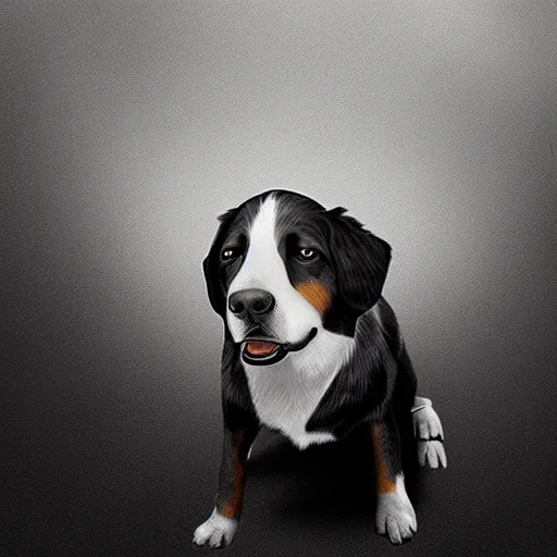 Prompt: a black and white matte painting of a dog in the style of Sam Webber