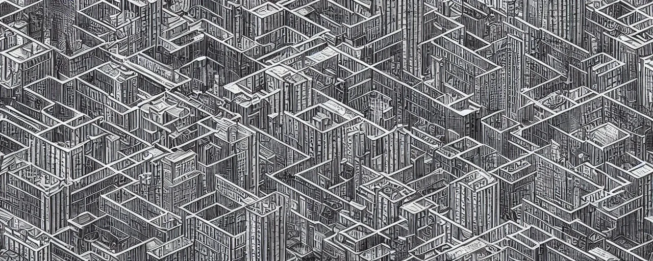 Image similar to cityscape in the style of MC Escher and impressionist 4k