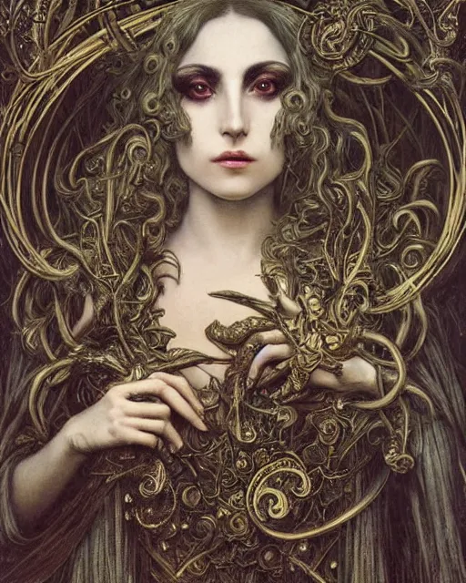 Prompt: in the style of beautiful lady gaga steampunk, detailed and intricate by jean delville, gustave dore and marco mazzoni, art nouveau, symbolist, visionary, gothic, pre - raphaelite