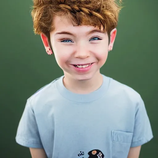 Prompt: A medium shot anime portrait of a young smiling anime boy child with extremely short curly wavy light brown-blonde hair and blue eyes, buzzed sides, blue-eyed, chubby face, very young, 4yr old, medium shot portrait, wavy and short top hair, his whole head fits in the frame, solid color background, flat anime style shading, head shot, 2d digital anime drawing by Stanley Artgerm Lau, WLOP, Rossdraws, James Jean, Andrei Riabovitchev, Marc Simonetti, and Sakimi chan, trending on artstation