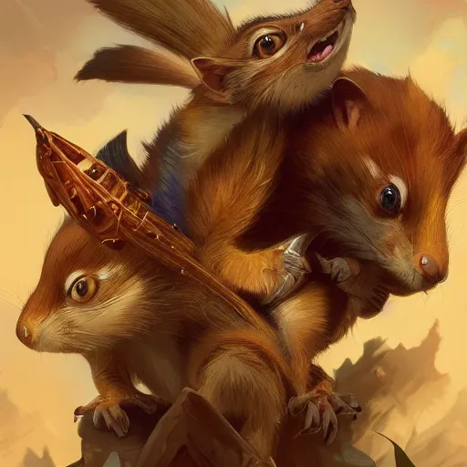 Prompt: photography of feisty chipmunks, deep focus, d & d, dslr fantasy, intricate, elegant, highly detailed, digital painting, artstation, concept art, matte, sharp focus, 8 k illustration, hearthstone, art by artgerm and greg rutkowski and alphonse mucha