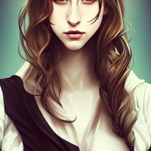 Prompt: in the style of artgerm, beautiful taissa farmiga, elegant pose, middle shot waist up, steampunk full color range, symmetrical face symmetrical eyes, cinematic lighting, detailed realistic eyes, short neck, insanely detailed and intricate elegant
