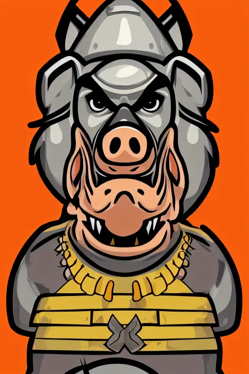 Image similar to A portrait of a pig as an evil warlord general, sticker, Anthropomorphized, portrait, highly detailed, colorful, illustration, smooth and clean vector curves, no jagged lines, vector art, smooth