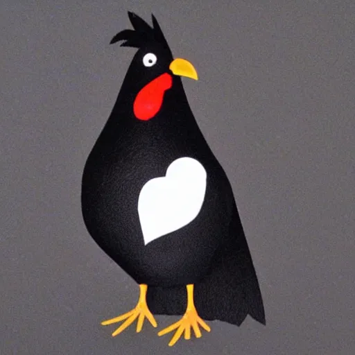 Prompt: a black chicken dotted with white hearts