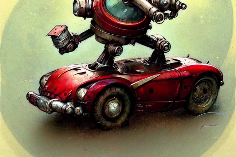 Image similar to adventurer ( ( ( ( ( 1 9 5 0 s retro future robot mouse explorer vehical. muted colors. ) ) ) ) ) by jean baptiste monge!!!!!!!!!!!!!!!!!!!!!!!!! chrome red