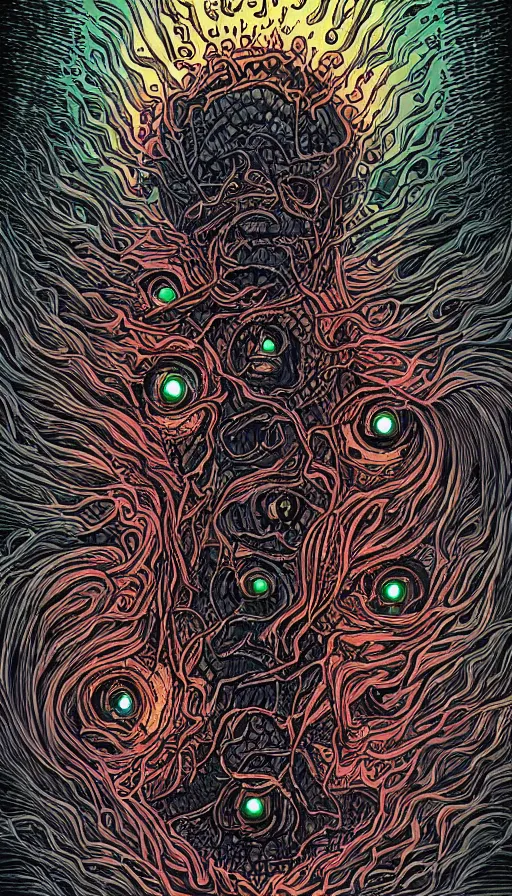 Image similar to a storm vortex made of many demonic eyes and teeth, by dan mumford,