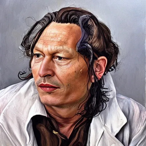 Image similar to lucian freud painting on depressed johnny depp