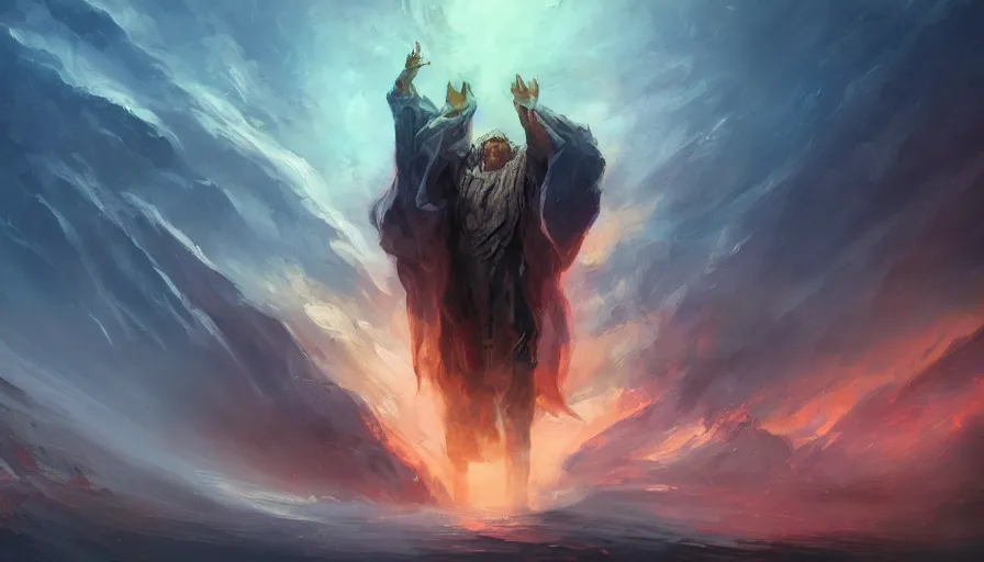 Image similar to concept art of god by jama jurabaev, cinematic shot, trending on artstation, high quality, brush stroke