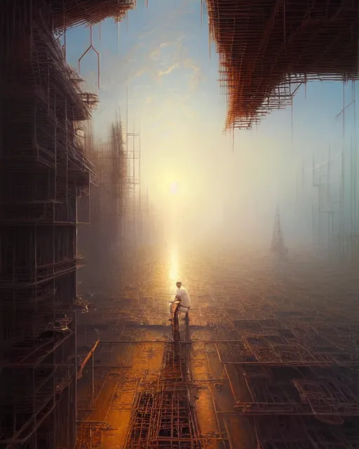 Prompt: a hyper - detailed 3 d render like a oil painting of the construction of a unreal motivation, surrealism!!!!! surreal concept art, lifelike, photorealistic, digital painting, aesthetic, smooth, sharp focus, artstation hd, by greg rutkowski, bruce pennington, valentina remenar and asher duran,