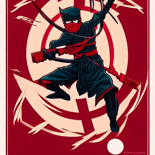 Prompt: concept art design illustration, ninja!!!, 1 6 colors, logo, ink drawing, art by jc leyendecker and sachin teng