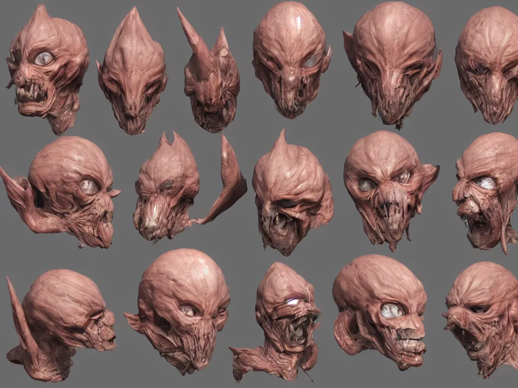 Image similar to barnacle head, muscular, chiroptera head, chiroptera ears, chiroptera nose, barnacle, artstation, cgsociety, zbrush, no background