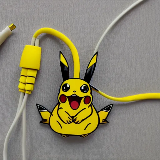 Prompt: Pikachu with a Display port cable for a tail, crafts, 50mm, macro