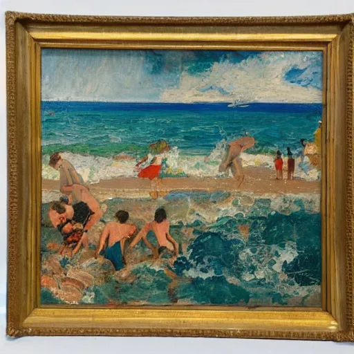 Image similar to oil paint impasto reliefs, italian beach scene, an artwork by charles w. bartlett