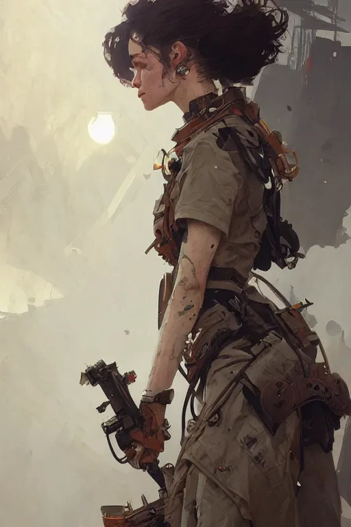 Prompt: A full portrait of a beautiful post apocalyptic offworld sapper, intricate, elegant, highly detailed, digital painting, artstation, concept art, smooth, sharp focus, illustration, art by Krenz Cushart and Artem Demura and alphonse mucha