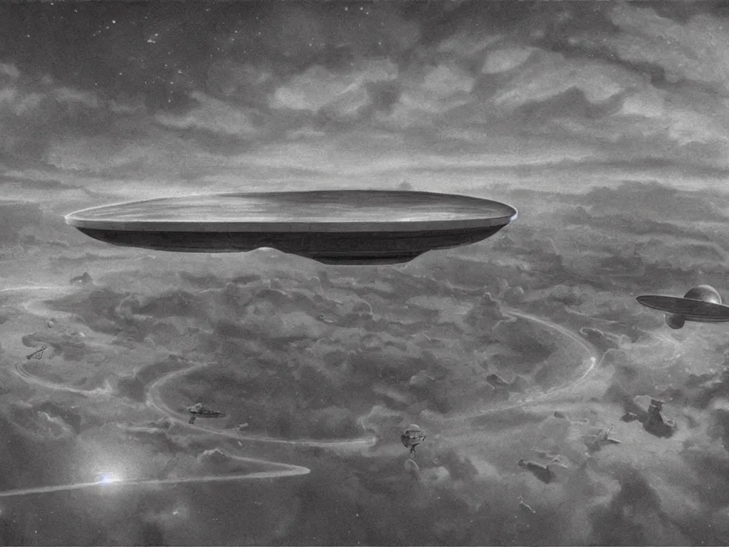 Image similar to a beautiful matte painting of an ufo by m. c. escher, cinematic, dynamic lighting, concept art, realistic