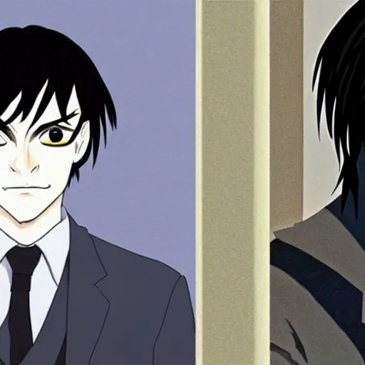 Prompt: Christian Bale as a character from the Death Note Anime