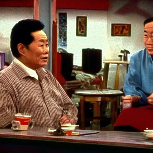 Prompt: Kin Jong Il on a episode of Seinfeld, 90\'s sitcom, panavision