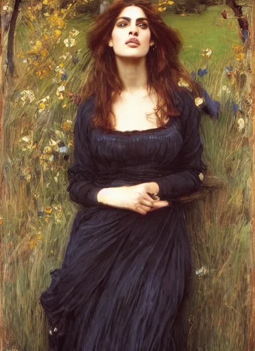 Image similar to a beautiful painting of eva mendes by John Everett Millais and Dante Gabriel Rossetti and John Collier and john william waterhouse, pre-raphaelite, detailed, trending on artstation, hd, masterpiece