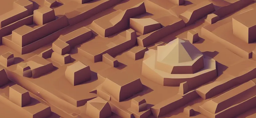 Prompt: a desert civilization, low poly pixel, isometric 3d perspective