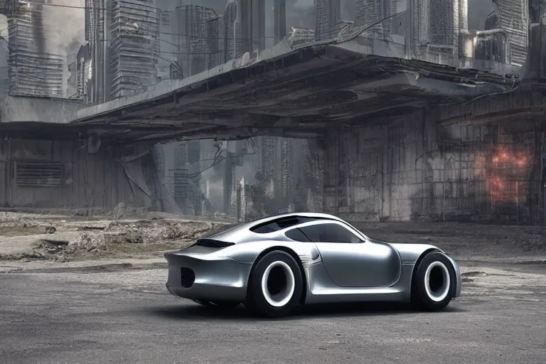 Image similar to porsche 9 5 9 cyberpunk concept car sitting on the side of the road, a detailed matte painting by zack snyder, trending on cg society, auto - destructive art, vray tracing, unreal engine 5, reimagined by industrial light and magic