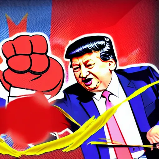 Image similar to xi jinping vs donald trump, street fighter, fight, fistfight, digital art