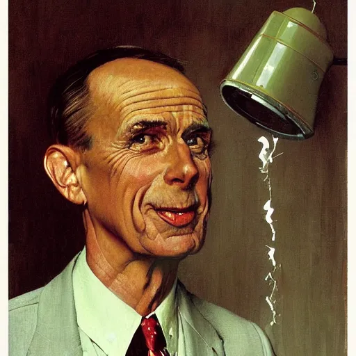 Prompt: a portrait painting of a business man. Painted by Norman Rockwell