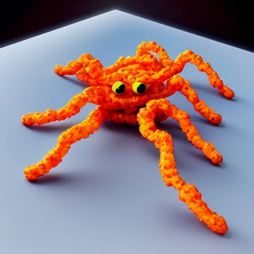 Prompt: A spider with cheetos as arms, hyperrealism, 4k
