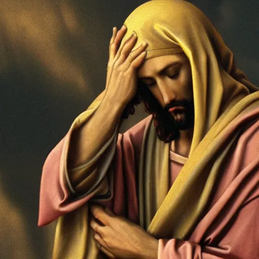 Prompt: facepalm jesus, facepalm, cinematic