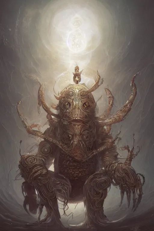 Image similar to Astral Isopod God, insectoid, crustacean, fantasy, magic, digital art by Seb Mckinnon and Peter Mohrbacher, professional illustration, holy, cult