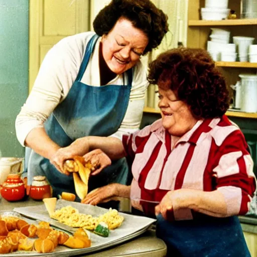 Image similar to color photo cooking show julia child making corndogs