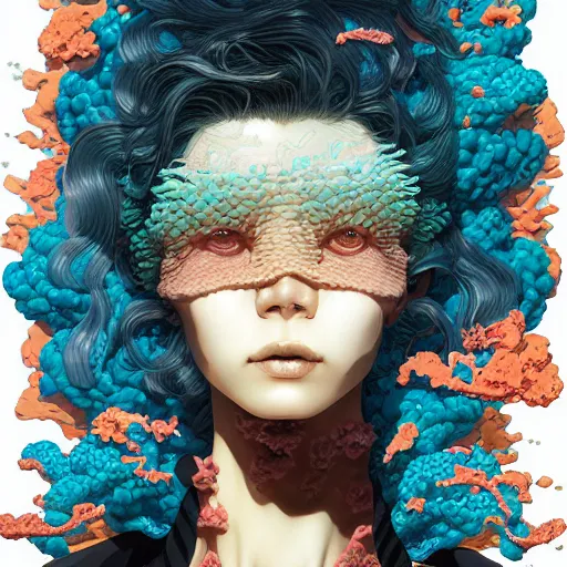 Image similar to woman with coral reef hair portrait soft light painted by james jean and katsuhiro otomo and erik jones, inspired by akira anime, smooth face feature, intricate oil painting, high detail illustration, sharp high detail, manga and anime 1 9 9 9