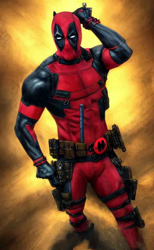 Image similar to deadpool as batman, dynamic lighting, photorealistic fantasy concept art, trending on art station, stunning visuals, terrifying, creative, cinematic