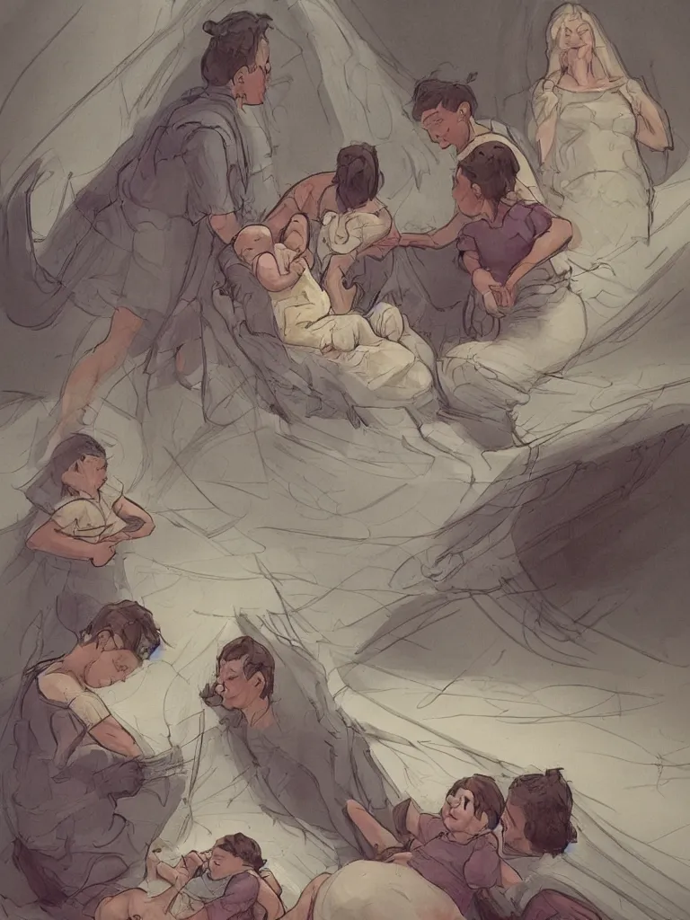 Image similar to giving birth by disney concept artists, blunt borders, rule of thirds