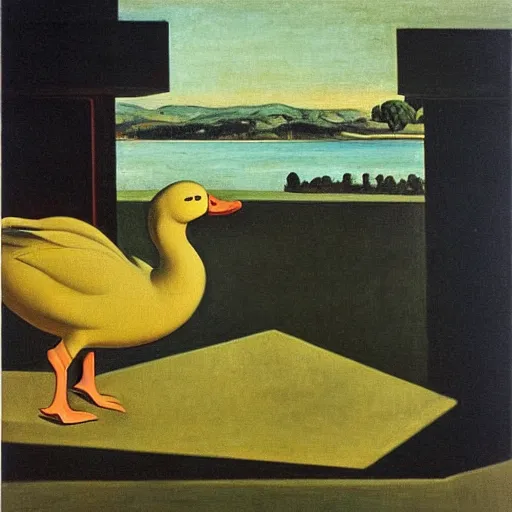 Image similar to a duck on the prowl oil painting giorgio de chirico