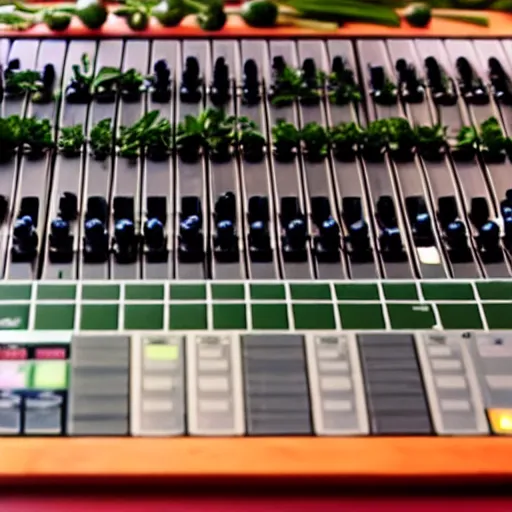 Prompt: film still of fresh produce making beats on an mpc