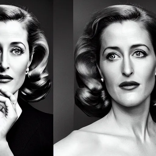 Image similar to photo of a gorgeous 40-year-old Gillian Anderson with 1940s hairstyle by Mario Testino, detailed, head shot, award winning, Sony a7R -