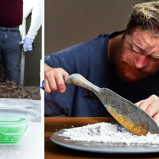 Prompt: man caught cooking meth, long shot, realistic photo, real life shot