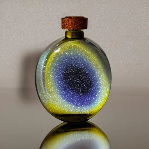 Prompt: perfume bottle surrounded by artistic galactic water waves