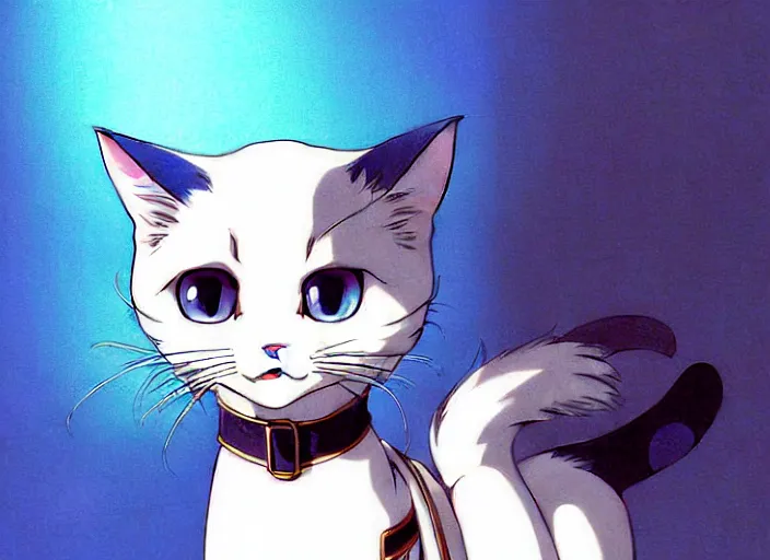 Image similar to anime visual of a cute cat, with blue eyes!!!!, high quality detailed anime, cel shaded, digital art by last exile murata range blue submarine no 6, hd, ambient light