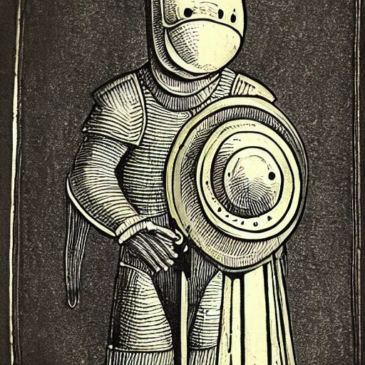 Prompt: tuba knight, medieval drawing