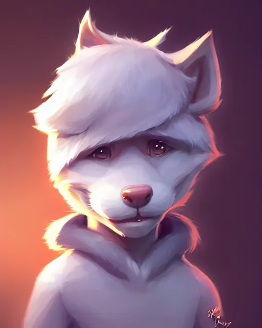 Image similar to character concept art of a cute young male anthropomorphic furry | | adorable nuzzle, key visual, realistic shaded perfect face, fine details by stanley artgerm lau, wlop, rossdraws, james jean, andrei riabovitchev, marc simonetti, and sakimichan, trending on weasyl
