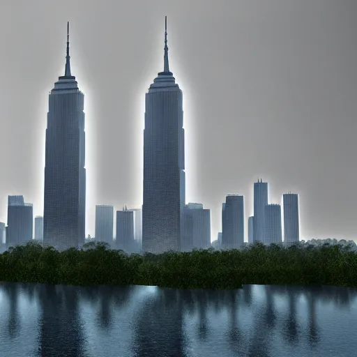 Prompt: the twin towers, photorealistic, extreme detail, beautiful, 8 k,