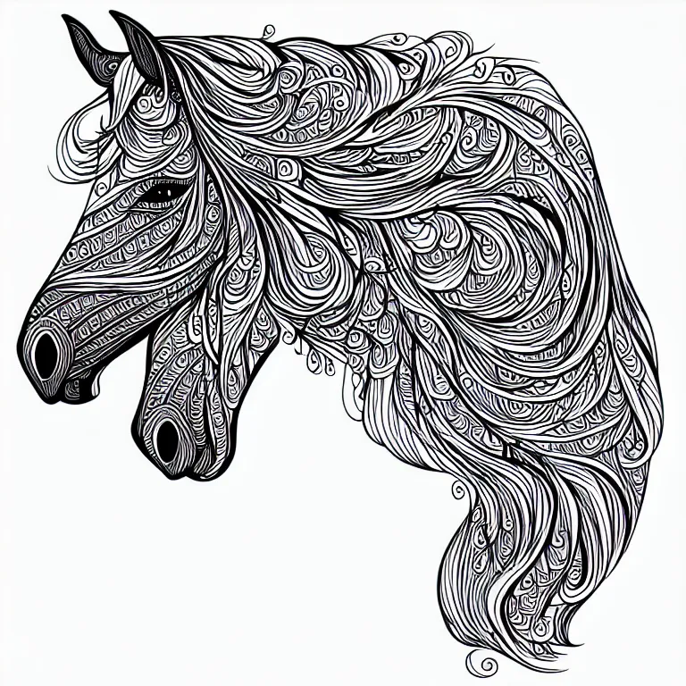 Image similar to beautiful horse, ornamental, fractal, ink draw, line art, vector, outline, simplified