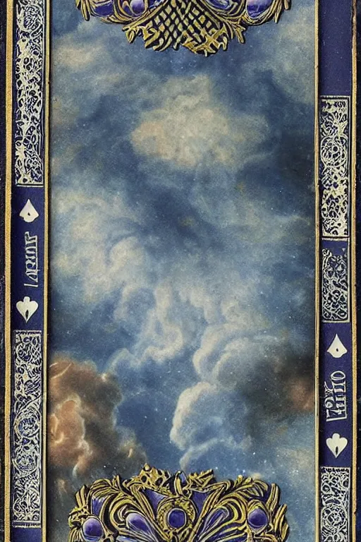 Image similar to intricate beautiful blue, black and purple papaver, nebula in the sky, 1 7 th century, holds playing cards, in card's player by sezanne, matte painting, renaissance painting