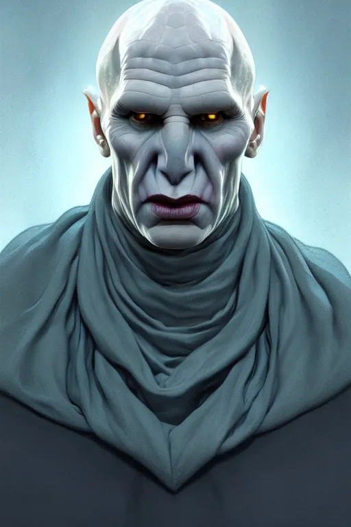 Image similar to a portrait of voldemort as handsome squidward, fantasy, sharp focus, intricate, elegant, digital painting, artstation, matte, highly detailed, concept art, illustration, ambient lighting, art by ilya kuvshinov, artgerm, alphonse mucha, and greg rutkowski