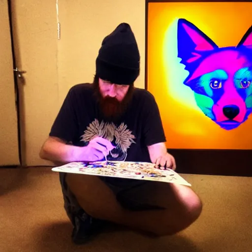 Image similar to photo portrait of drunk hobo artist drawing furries for booze, symmetry, awesome exposition, very detailed, highly accurate, intricate, professional lighting diffracted lightrays, 8 k, sense of awe