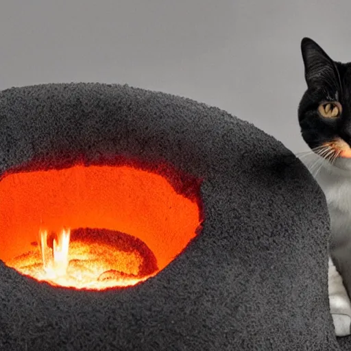 Prompt: a vacuum cat in a volcano,