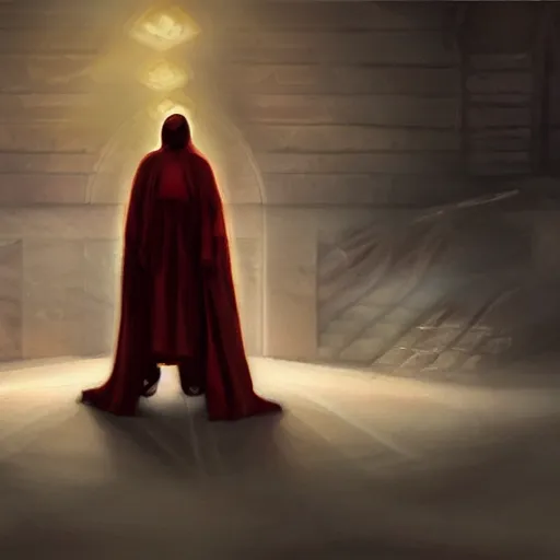 Image similar to robed man levitating in a sith temple, atmospheric, cinematic, concept art painting