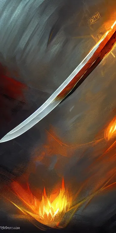 Image similar to warrior sword blade, war theme sword blade, fantasy sword of warrior, armored sword blade, fiery coloring, epic fantasy style art, fantasy epic digital art, epic fantasy weapon art